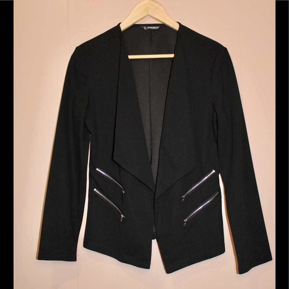 Black Blazer with Zipper Details - Shein